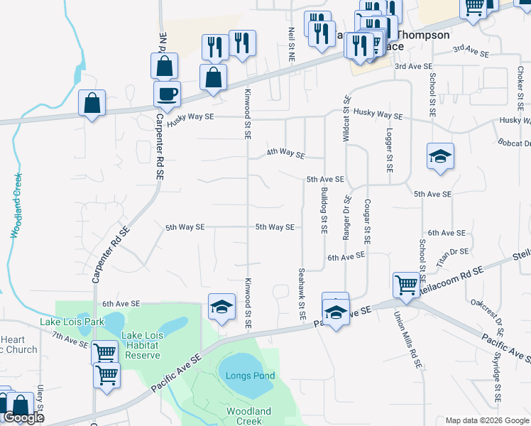 map of restaurants, bars, coffee shops, grocery stores, and more near 6825 5th Court Southeast in Lacey
