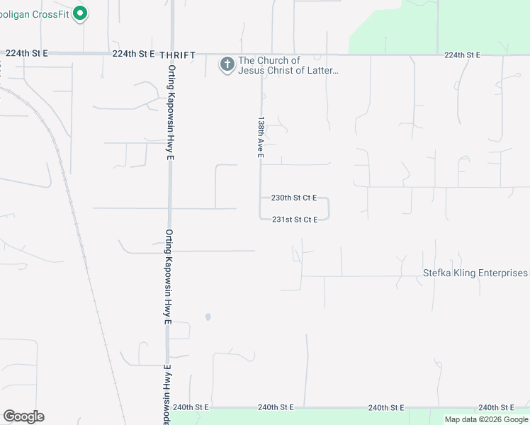 map of restaurants, bars, coffee shops, grocery stores, and more near 13807 231st Street Court East in Graham