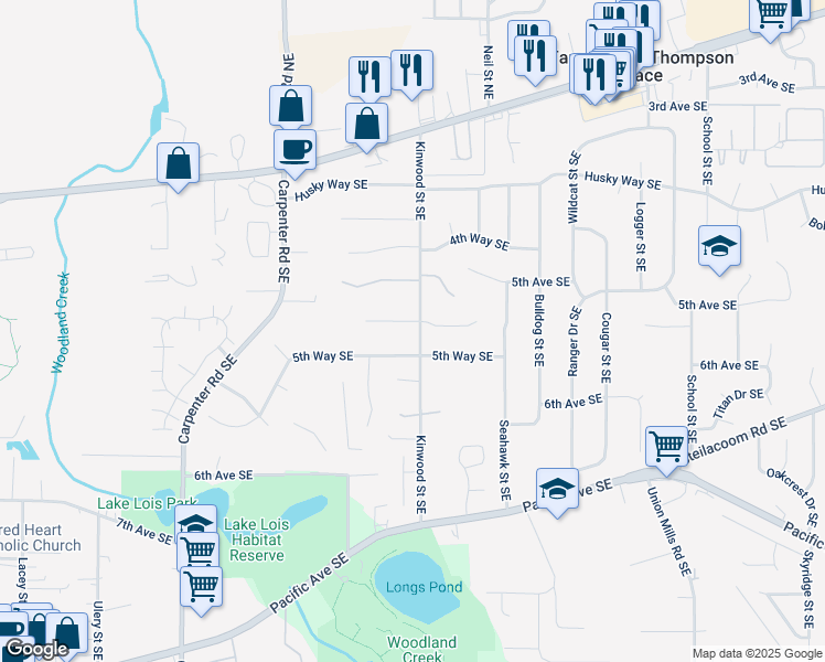 map of restaurants, bars, coffee shops, grocery stores, and more near 6743 5th Court Southeast in Lacey
