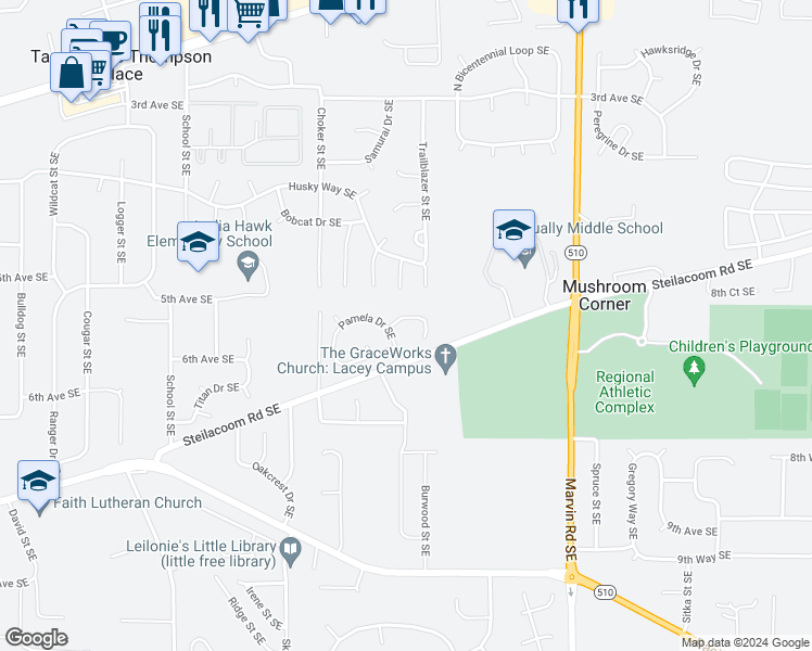 map of restaurants, bars, coffee shops, grocery stores, and more near 7923 6th Avenue Southeast in Olympia