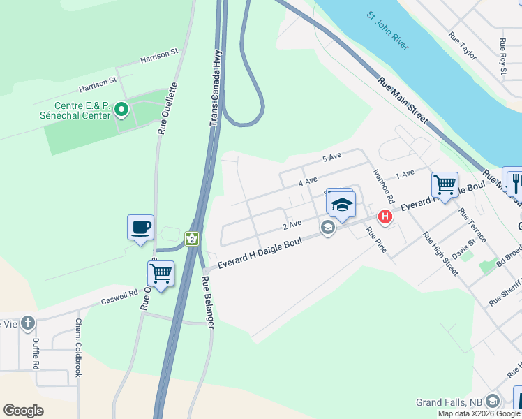map of restaurants, bars, coffee shops, grocery stores, and more near 754 3 Avenue in Grand Falls