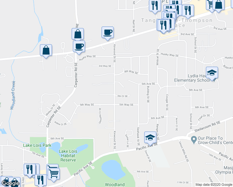 map of restaurants, bars, coffee shops, grocery stores, and more near 6743 5th Court Southeast in Lacey