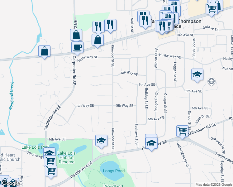 map of restaurants, bars, coffee shops, grocery stores, and more near 6743 5th Court Southeast in Lacey