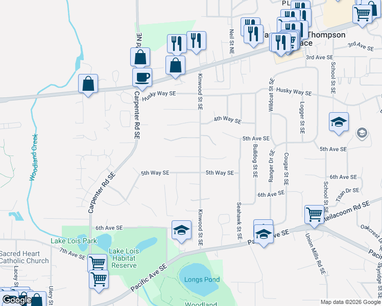 map of restaurants, bars, coffee shops, grocery stores, and more near 6743 5th Court Southeast in Lacey