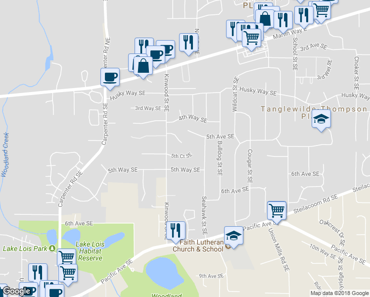 map of restaurants, bars, coffee shops, grocery stores, and more near 6831 5th Court Southeast in Lacey