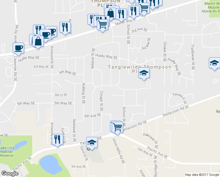 map of restaurants, bars, coffee shops, grocery stores, and more near 457 Ranger Drive Southeast in Lacey