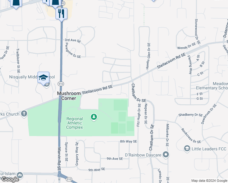 map of restaurants, bars, coffee shops, grocery stores, and more near 8548 8th Court Southeast in Olympia