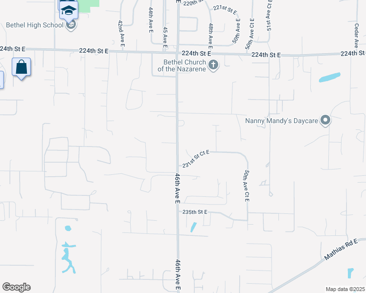 map of restaurants, bars, coffee shops, grocery stores, and more near 23013 47th Avenue East in Spanaway