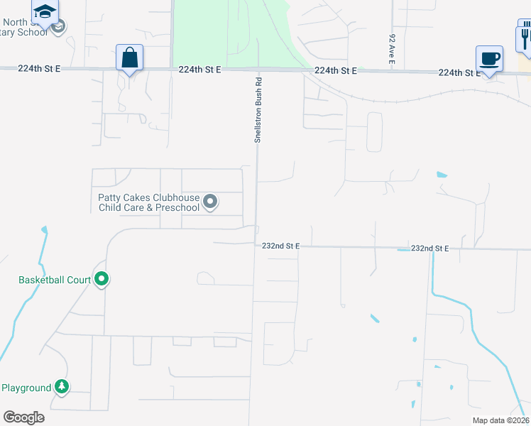 map of restaurants, bars, coffee shops, grocery stores, and more near 23005 86th Avenue East in Graham