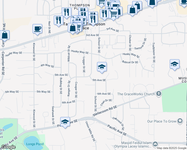 map of restaurants, bars, coffee shops, grocery stores, and more near 452 Ranger Drive Southeast in Olympia