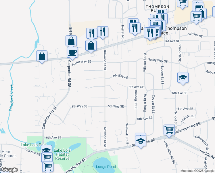 map of restaurants, bars, coffee shops, grocery stores, and more near 6821 4th Lane Southeast in Lacey