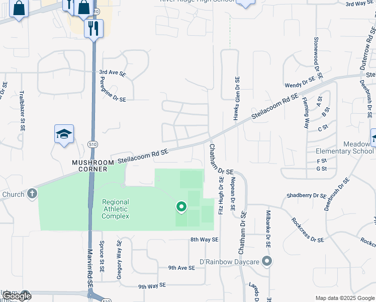 map of restaurants, bars, coffee shops, grocery stores, and more near 8548 8th Court Southeast in Olympia