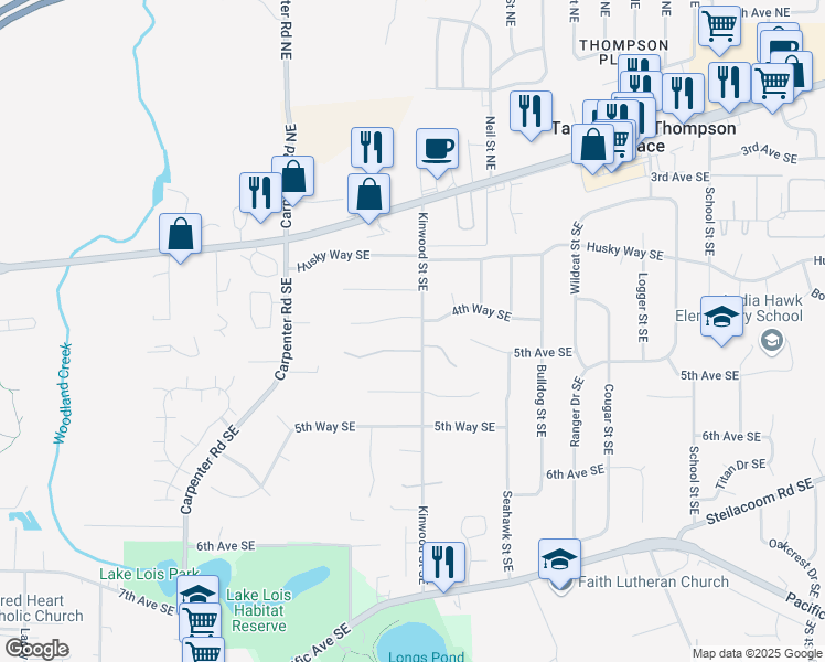 map of restaurants, bars, coffee shops, grocery stores, and more near 6821 4th Lane Southeast in Lacey