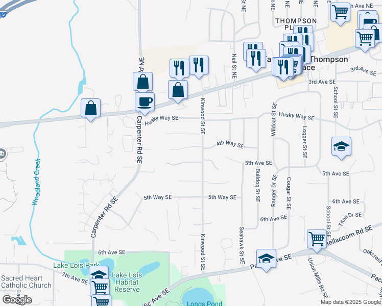 map of restaurants, bars, coffee shops, grocery stores, and more near 6711 Kinwood Park Lane Southeast in Olympia