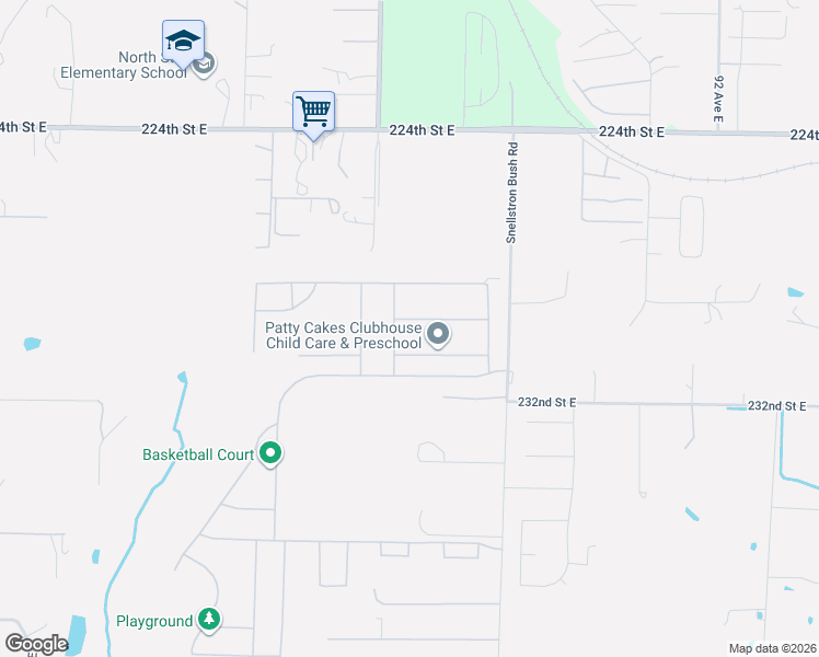 map of restaurants, bars, coffee shops, grocery stores, and more near 8205 230th Street Court East in Graham