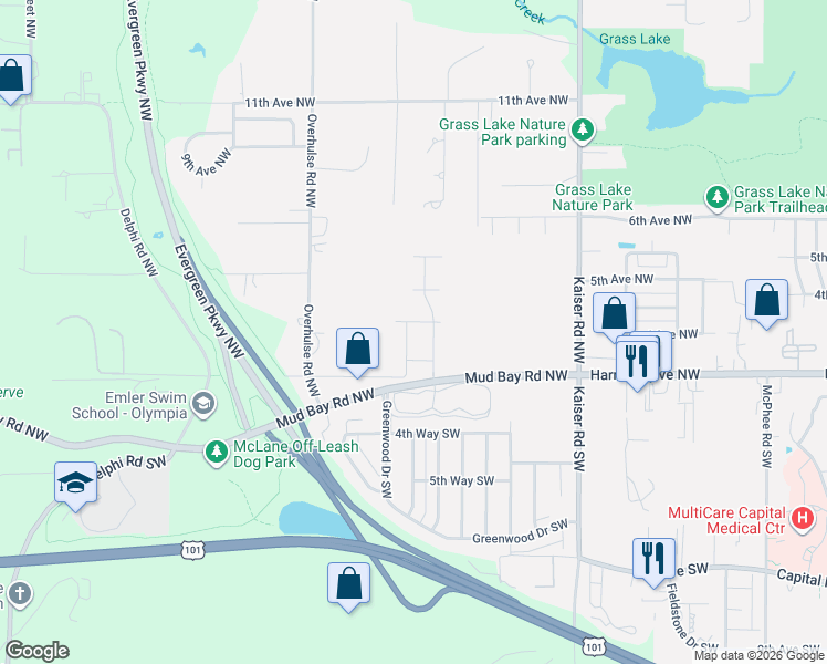 map of restaurants, bars, coffee shops, grocery stores, and more near 4034 2nd Avenue Northwest in Olympia