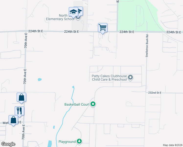 map of restaurants, bars, coffee shops, grocery stores, and more near 22808 78th Avenue Court East in Graham