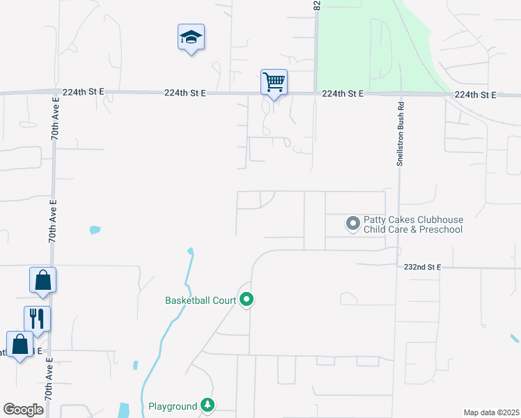 map of restaurants, bars, coffee shops, grocery stores, and more near 7824 228th Street Court East in Graham