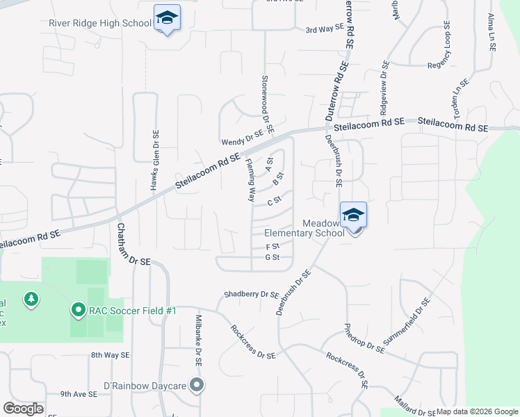 map of restaurants, bars, coffee shops, grocery stores, and more near 9041 Steilacoom Road Southeast in Olympia