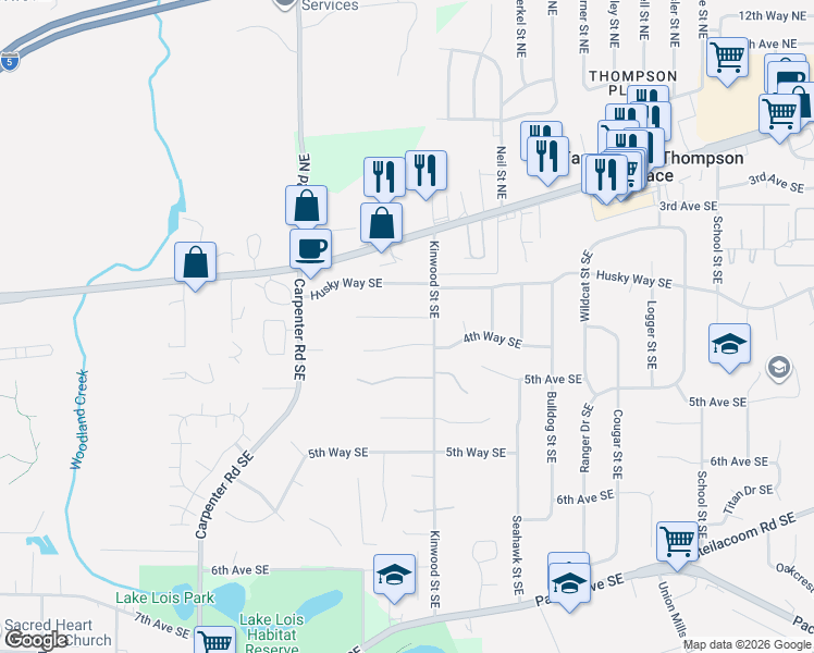 map of restaurants, bars, coffee shops, grocery stores, and more near 6715 3rd Way Southeast in Olympia