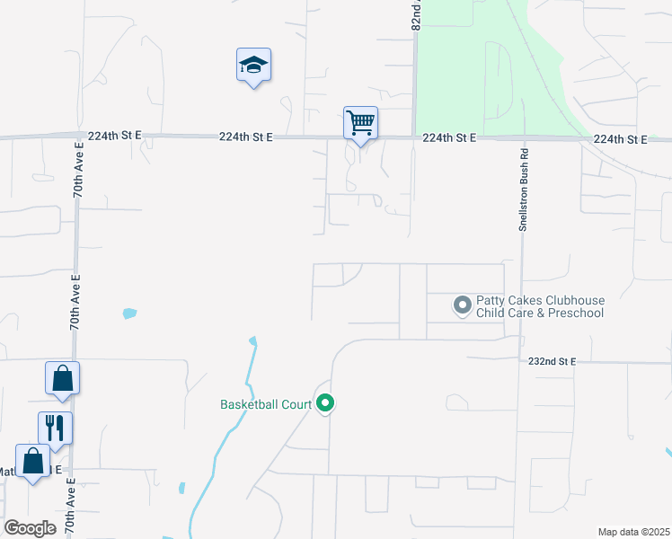 map of restaurants, bars, coffee shops, grocery stores, and more near 7824 228th Street Court East in Graham