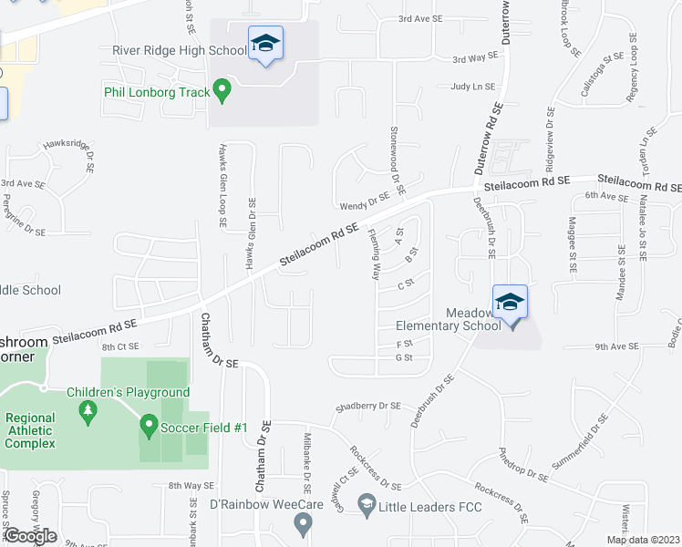map of restaurants, bars, coffee shops, grocery stores, and more near 9041 Steilacoom Road Southeast in Olympia