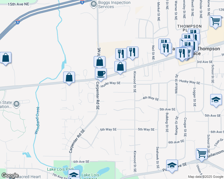 map of restaurants, bars, coffee shops, grocery stores, and more near 6535 3rd Way Southeast in Olympia