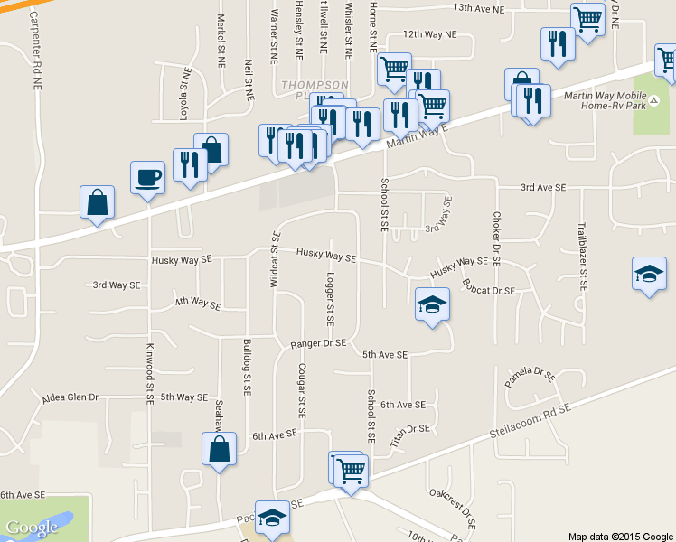 map of restaurants, bars, coffee shops, grocery stores, and more near 422 Logger Street Southeast in Olympia