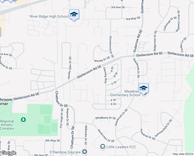 map of restaurants, bars, coffee shops, grocery stores, and more near 9037 Steilacoom Road Southeast in Olympia