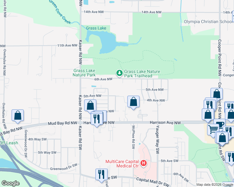 map of restaurants, bars, coffee shops, grocery stores, and more near 4204 5th Avenue Northwest in Olympia