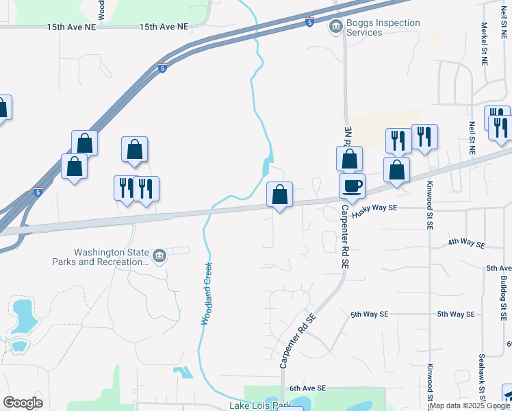map of restaurants, bars, coffee shops, grocery stores, and more near 5778-6106 Martin Way SE in Lacey
