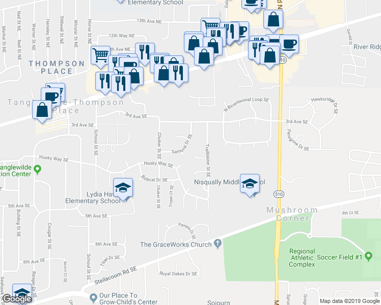 map of restaurants, bars, coffee shops, grocery stores, and more near 7912 4th Court Southeast in Olympia