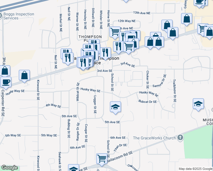 map of restaurants, bars, coffee shops, grocery stores, and more near 326 Ranger Drive Southeast in Olympia