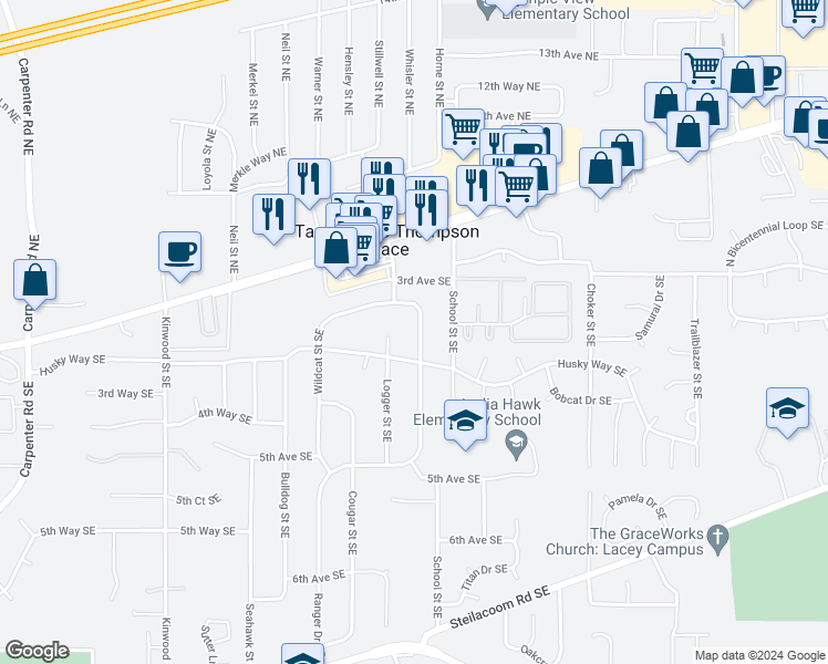 map of restaurants, bars, coffee shops, grocery stores, and more near 319 Ranger Drive Southeast in Olympia