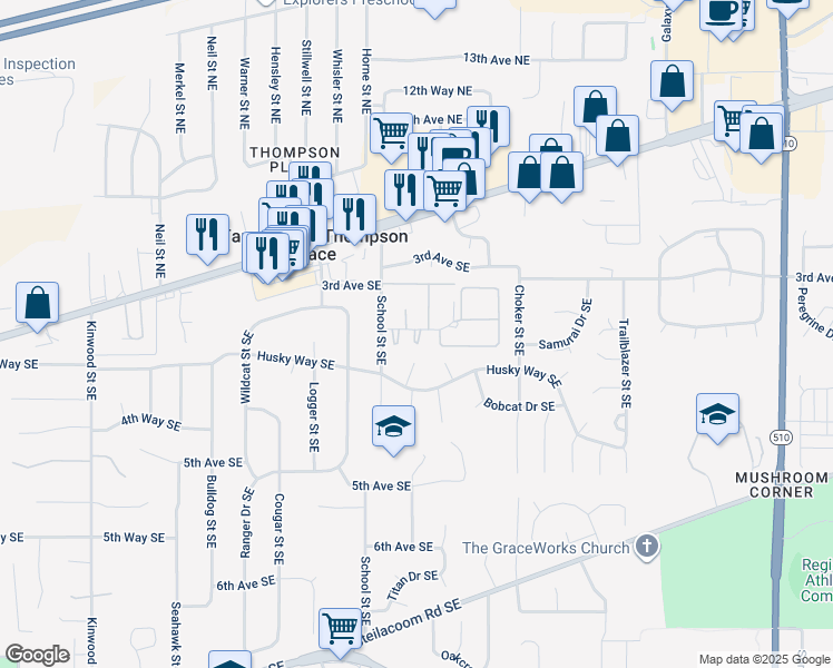 map of restaurants, bars, coffee shops, grocery stores, and more near 7601 3rd Way Southeast in Olympia