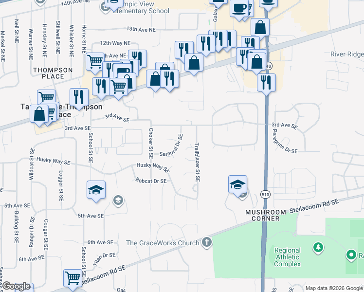 map of restaurants, bars, coffee shops, grocery stores, and more near 7912 4th Court Southeast in Olympia