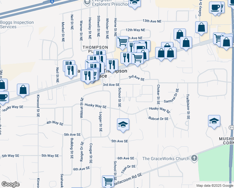 map of restaurants, bars, coffee shops, grocery stores, and more near 326 Ranger Drive Southeast in Olympia
