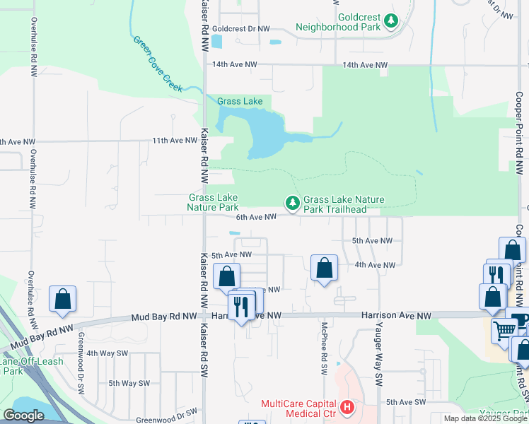 map of restaurants, bars, coffee shops, grocery stores, and more near 3516 6th Avenue Northwest in Olympia