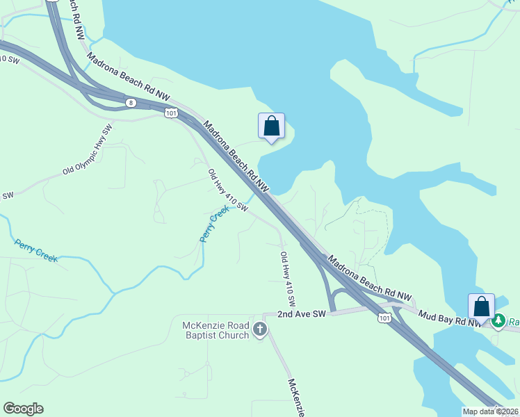 map of restaurants, bars, coffee shops, grocery stores, and more near 612 Madrona Beach Road Northwest in Olympia