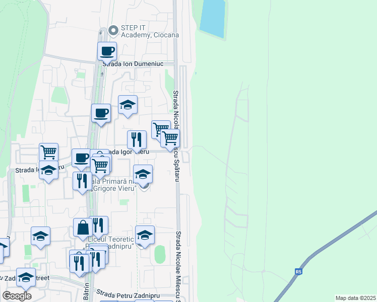 map of restaurants, bars, coffee shops, grocery stores, and more near Strada Igor Vieru in Chişinău