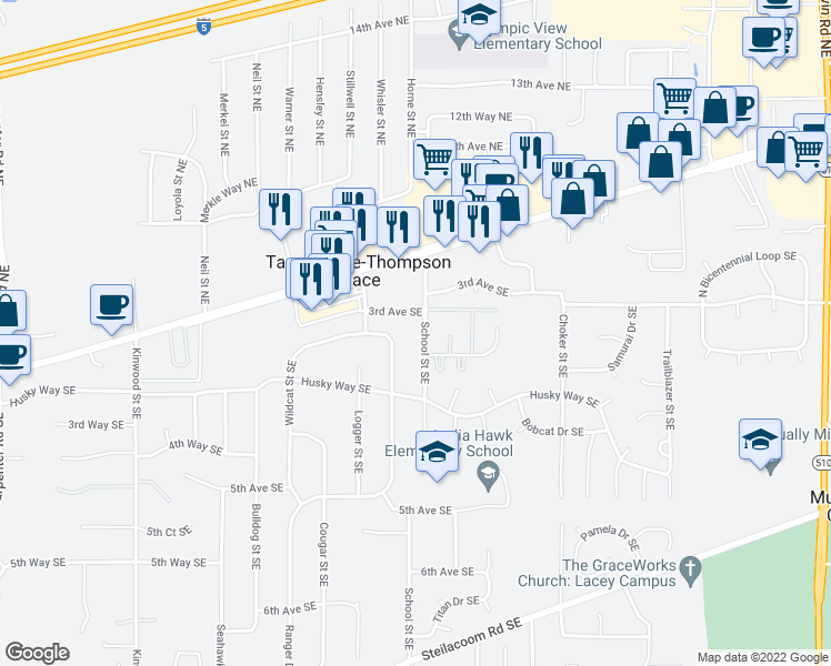 map of restaurants, bars, coffee shops, grocery stores, and more near 310 Ranger Drive Southeast in Olympia