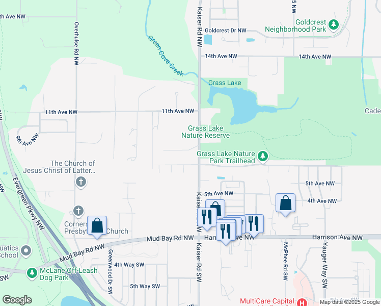 map of restaurants, bars, coffee shops, grocery stores, and more near 3712 6th Avenue Northwest in Olympia