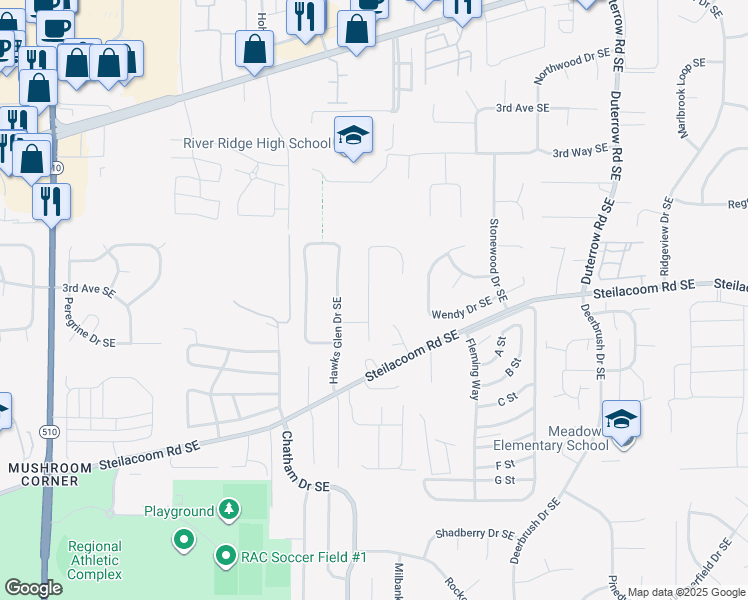 map of restaurants, bars, coffee shops, grocery stores, and more near 618 Hidden Forest Drive Southeast in Olympia