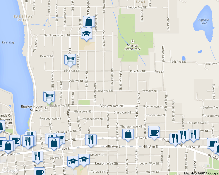 map of restaurants, bars, coffee shops, grocery stores, and more near 909 Marion Street Northeast in Olympia