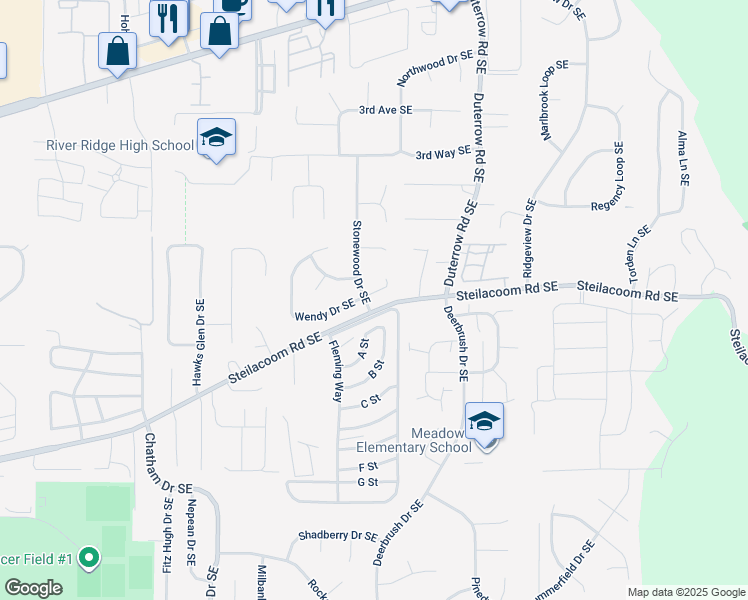 map of restaurants, bars, coffee shops, grocery stores, and more near 9201 Donna Court Southeast in Olympia