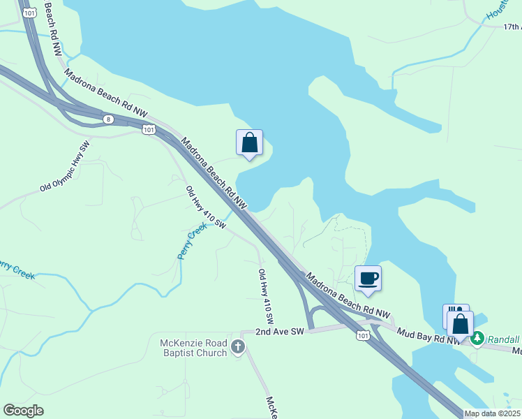 map of restaurants, bars, coffee shops, grocery stores, and more near 612 Madrona Beach Road Northwest in Olympia