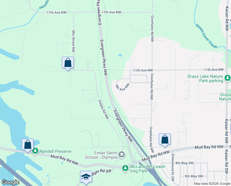 map of restaurants, bars, coffee shops, grocery stores, and more near 4423 9th Avenue Northwest in Olympia