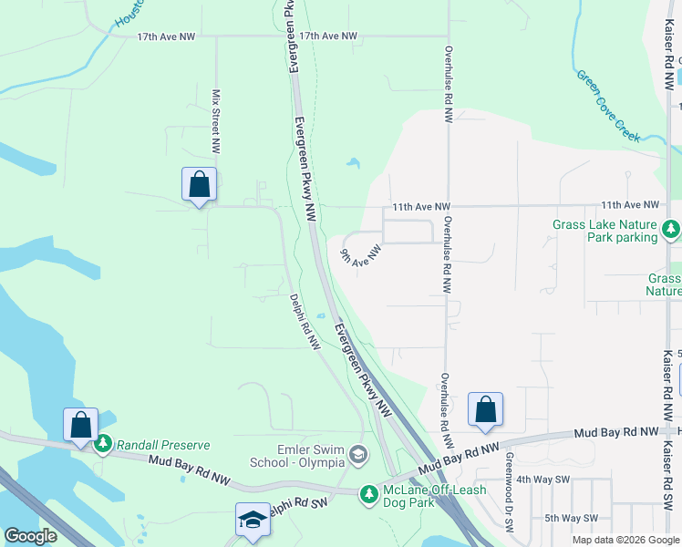 map of restaurants, bars, coffee shops, grocery stores, and more near 4423 9th Avenue Northwest in Olympia