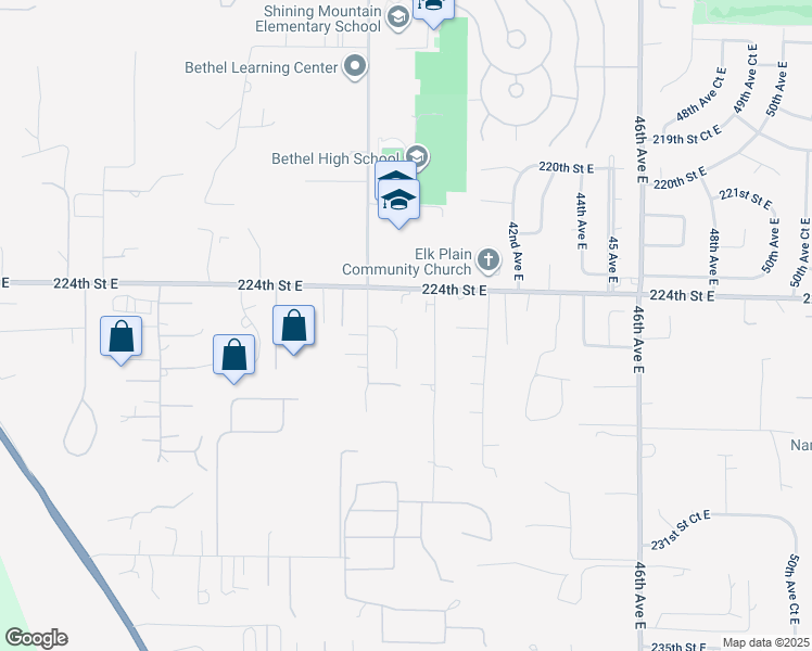 map of restaurants, bars, coffee shops, grocery stores, and more near 22505 39th Avenue East in Spanaway