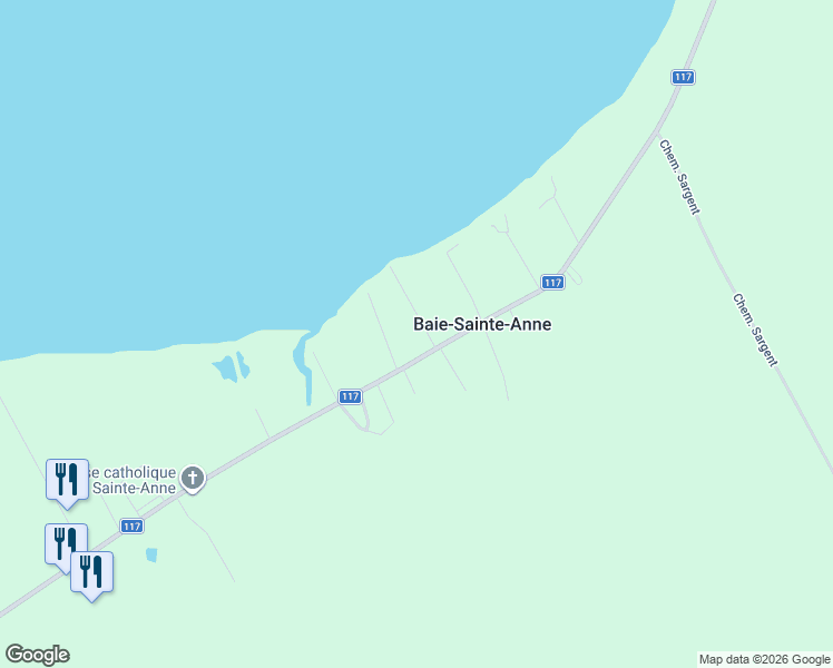 map of restaurants, bars, coffee shops, grocery stores, and more near in Baie-Sainte-Anne